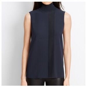Vince Sleeveless Lasercut Turtleneck Black Top M Zip Back Quiet Luxury